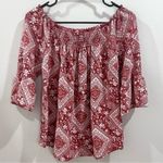 potter's pot Rust and white print on or off shoulder smocked boho print top size small Photo 1