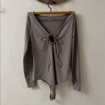 Abercrombie & Fitch  Soft Collection Gray Key Hole Tie Chest Long Sleeve Bodysuit Photo 2