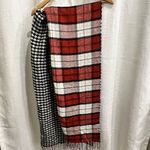 Talbots  Reversible‎ Scarf Red Black Plaid and Houndstooth 74 x 22 Soft Fringe Photo 3