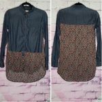 Anthropologie  POSTMARK DENIM DITSY MICRO LORAL TRIM LONG LINE BUTTON DOWN TOP Photo 1