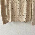 Chaser  Cream Knit Crochet Scallop Slit Long Sleeve Pullover Sweater Small Photo 2