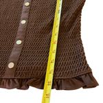Loft Brown Ruched Top Ruffle Hem Short Sleeve Collar Womens Small neutral Photo 6