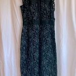 ZARA  Contrasting Black/Teal Sleeveless Lace Ruffled Midi Shift Dress Photo 0