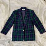 Alfred Dunner  Vintage Made in USA Navy Green Wool Plaid Gingham Blazer Coat M Photo 2