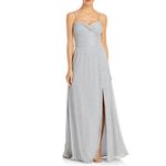 AQUA Metallic Chiffon Long A-Line Evening Gown Silver Size 14 Formal Dress Photo 8