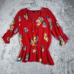 Ralph Lauren Lauren Shirt Womens Small Red Yellow Floral Black Label Peplum Y2K Photo 1