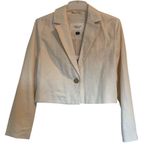American Eagle Cream Linen Cropped Long Sleeve Button Blazer Size Small Photo 4