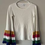 Crown & Ivy White Sweater With Rainbow Colorful Bell Flare Sleeves Size Small Photo 9