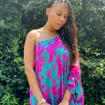 Tyche NWT  One Shoulder Maxi Dress Turquoise Blue Pink Splatter Pattern Medium Photo 1