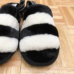 Jessica Carlyle Black/White Stripes Faux Fur Elastic Slingback Slides Slippers 9 Photo 2