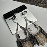 Apt. 9 Tri Tone & Brown Rhinestone Dangle Drop Chain Fringe Pierced Earrings NWT Photo 5