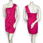 BCBGMAXAZRIA Dress One Shoulder Cocktail Pink Begonia Front Bow Sz 6 Mini Palais Photo 12