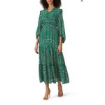 Three Floor Hansen Green Floral Pink Flower Ruffle Tiered Long Sleeve Maxi Dress Photo 11