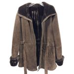 wilson's leather Wilsons XL Leather Coat Shearling Faux‎ Fur Belted Full Zip VTG Jacket Brown F Photo 1