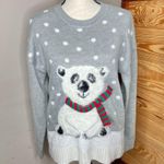 Holiday Time Grey White Polka Dot Polar Bear Snow Christmas Ugly Sweater Medium Photo 1