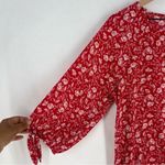 PaperMoon  Larie Tie Sleeve Red‎ Floral Print High Low Chiffon Blouse NWT Size L Photo 2