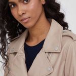 DKNY  Faux Leather Biker-Style Jacket w/ Belt Beige Size S NEW Photo 8