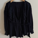 Torrid Shirt Blouse Wrap Black Lace Tie Back Size 4 4x Plus Size Sexy Photo 0