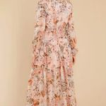 Boutique Orange Multicolor Boho Floral V-neck Long Sleeve Maxi Dress w/ Slit Photo 3