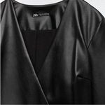 ZARA Black Faux Leather Long Sleeve Wrap Ruched Dress Size US S Photo 5