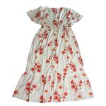 Polagram Womens  White Coral Floral Print Flowy Boho Ruffled Maxi Dress Plus 1X Photo 5