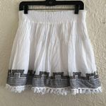 J.Crew White Smocked Pleated Tassel Black Embroidered Boho Mini Skirt NWT M Photo 0