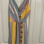 Urban Outfitters Yellow Blue Vertical Striped Button Down Summer Dress Women XS Photo 2