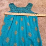 L8ter  Size Small S Boho Tunic Top Blouse Crochet blue Orange Brown Sheer Indie Photo 6