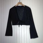 Trixxi Y2K Black Sheer Tie Front Top L Bell Sleeve Mesh Dot Made USA Whimsigoth Photo 0