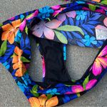Catalina VTG 90s neon hibiscus tropical floral high rise halter swim bikini 1X Photo 5