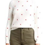Lucky Brand Sweater PSmall Embroidered Heart Ribbed Knit White Red Valentines Photo 0