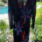 VINTAGE SILK CARINA SEQUIN Black Long Sleeve Shift Dress Beaded M Size M Photo 1