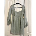 Altar'd State  Long Sleeve Smocked Square Neck Dress‎ Sage Green Size S NEW Photo 2