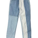 PacSun Blue Cream Two Tone Color block Patch Work Denim Mom Jeans Size 22 Photo 3