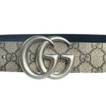 Gucci Marmont Belt Beige GG Supreme Canvas Black Leather Waist 35 - 39 Size 37 Photo 0