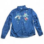 Disney  Parks Christmas Denim Jean Button Down L Photo 1