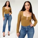 Good American  U Ring Bodysuit Sepia Size 2 NWT Long Sleeve Brown Photo 4