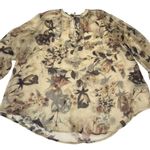 Lauren Ralph Lauren Tan Floral Chiffon Georgette Split Neck Sheer Blouse Size XL Photo 12