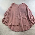 Cato  XL Top Linen Blend Lagenlook Oversized Roll Tab Sleeve V-Neck Boho Resort Photo 1