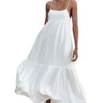 ZARA ‎ Tie Back Tiered Cotton Midi Dress White Size M Photo 0