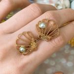 Gold Shell Earrings With Mini Pearl Studded Earrings Photo 2