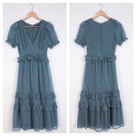 Lulus NWT  Know Your Heart Dusty Blue Polka Dot Ruffled Midi Dress Medium Photo 3