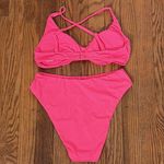 ANDIE Bikini Set Valencia Top 90s High Waisted Bottom Neon Pink size small NWOT Photo 2