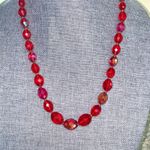 Monet Vintage 1960s Hong Kong Iridescent Red Acrylic Bead Necklace & Clip-On Earrings Photo 8