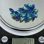 Vintage Unsigned Cobalt Blue & Teal Navette Marquis Rhinestone Leaf Brooch 20g. Photo 9
