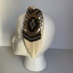 Hand Beaded Mexican Headband Beige Padded Turban Style Embroidered Boho NWT Gold Photo 1