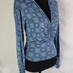 Free People  Blue V-Neck Long Sleeve Crop Top Photo 2