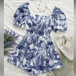SheIn Blue and White Patterned Romper Photo 0