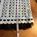 Vintage Anthropologie M One Girl Who Sweater Blue Crochet Knit Fringe Cardigan Black Size M Photo 7