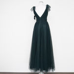 Betsy and Adam  - Hunter Green V-Neck Sleeveless Tulle  Gown Photo 2